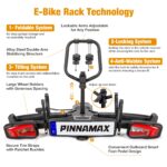 PINNAMAX TB-603-2 E-Bike Fahrradträger, 2 Fahrräder, bis 60 kg, faltbar, kippbar, Diebstahlschutz – Bild 4